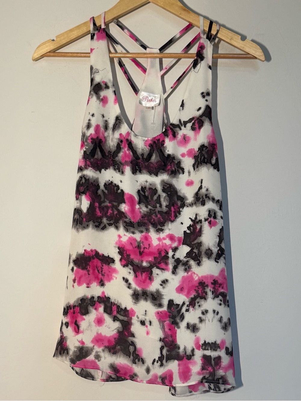 Parker 100% Silk Abstract Print Racerback Tank Top Size Small